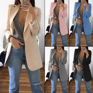 Women’s Casual Blazers Long Sleeve Lapel Open Front Button Work Blazer Jackets With Pockets