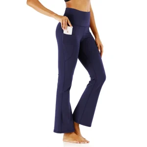 Women’s Casual Bootcut Yoga Pants Mid Waist Knitted Mid-Calf Lining Waterproof Tummy Control Slim Fit Flared Leggings