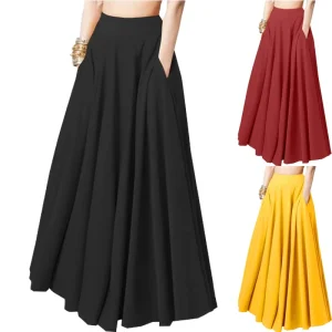 Women’s Casual Breathable Spring Summer Maxi Skirt Elegant High Waist Solid Beach Party Dress