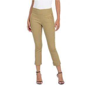 Women’s Casual Capri Pants Elastic High Waist Summer Calf Length Straight Solid Women Pants with Pockets