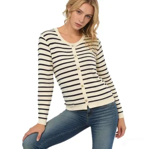 Women’s Casual Cardigans Ladies Stripes Pattern Sweater Female Short Crew Neck Cardigan Top Custom OEM ODM Manufacturer