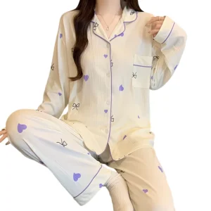Women’s Casual Comfortable Loungewear Pajamas With Long Sleeves and Long Pants Suitable for Outdoor Wear