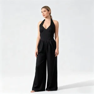 Women’s Casual Elegant Halter Backless Design Wide Leg Jumpsuit Breathable Slim One Size Party Playsuits