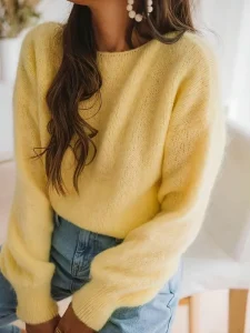 Women’s Casual Elegant Knit Top Lightweight Breathable Loose Knit Pullover Sweater Comfortable Soft Flattering Versatile