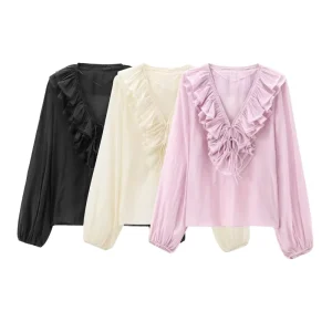 Women’s Casual Elegant Streetwear Blouse Tops for Spring Summer Loose Long Sleeve Breathable