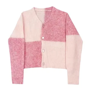 Women’s Casual Fall Winter Contrast Checkered Knitted Cardigan Long Sleeve Sweet Design Foreign Style Sweater Coat