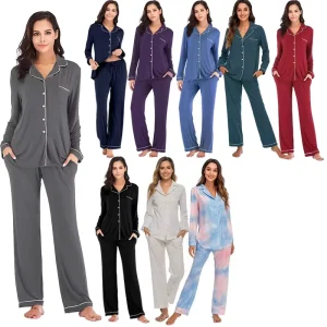 Women’s Casual Fashion Long Sleeve Modal Elegant Soft Breathable Sleepwear Set with Elastic Waist All Season Loungewear