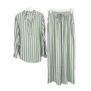Women’s Casual Fashion Two-Piece Striped Printed Long Shirt Suit