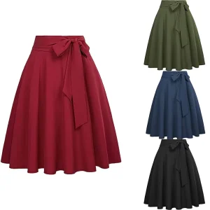 Women’s Casual Half-Length Ruffle Skirt Solid Color with Sequins High Waist Breathable Natural Waistline