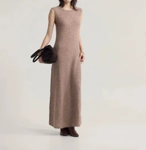 Women’s Casual Knit Stretch Dress Sleeveless Round Neck Maxi Sweater Dress for Daily Wear