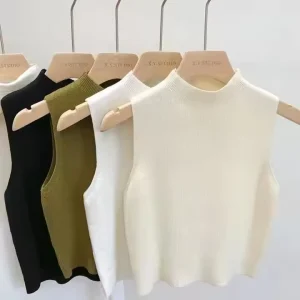 Women’s Casual Knitted Tank Top Summer Fall Slim Sweater with Short Sleeveless Solid Design for Spring Autumn Pullovers