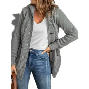 Women’s Casual Knitwear Knit Cardigan Sweater Solid Color Single Coat for Autumn and Winter
