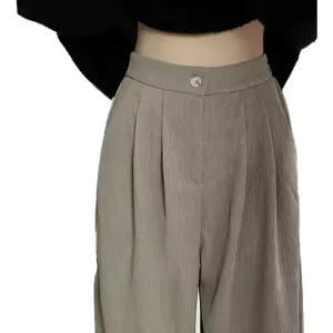 Women’s Casual Long Pants with Loose Elastic Waist Solid Colors Straight Wide Leg Pant for Workout