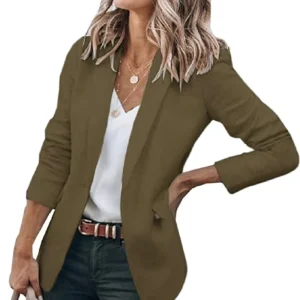 Women’s Casual Long Sleeve Blazers Solid Open Front Office Work Jackets Single Button Blazer