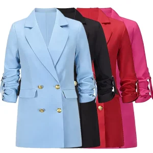 Women’s Casual Long Sleeve Double-breasted Placket Office Button Jacket Suit