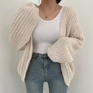 Women’s Casual Long Sleeves Open Front Knitted Loose Sweater Cardigan Fall Streetwear Tops Coat