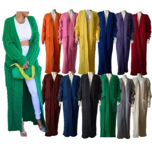 Women’s Casual Long Thickened Knit Single Breasted Closure Outerwear Plus Size Elegant Ladies Winter Jacket