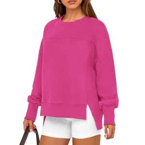 Women’s Casual Loose Fit Long Sleeve Tunic Sweatshirt Basic Top with Split Side for Fall Lightweight Breathable
