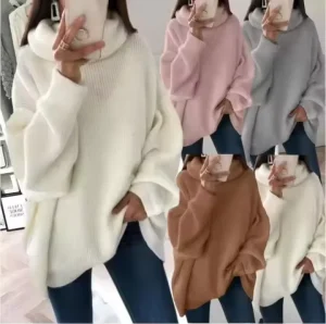 Women’s Casual Loose High neck Sweater Thick Knitting Large Size Autumn and Winter