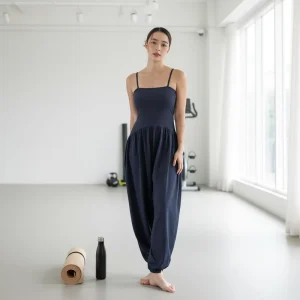 Women’s Casual Loose Overalls Yoga Jumpsuit One Piece Sleeveless Wide Leg Long Pant Romper with Pockets