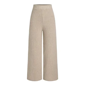 Women’s Casual Lounge Pants Mid Waist Wide Leg Ribbed Knit Solid Warm Acrylic Sweatpants for Fall Winter Colorful Spring