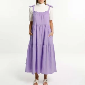 Women’s Casual Maxi Dress 100% Cotton Fabric Woven Summer Style with Tied Ziggy Hem Plus Size Long Dress