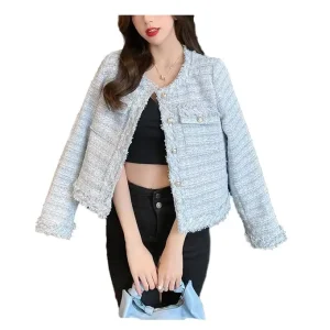 Women’s Casual One Button Houndstooth Blazer Jacket Notched Lapel Sequin Inlaid Corduroy Knitted Anti Wrinkle Long Office