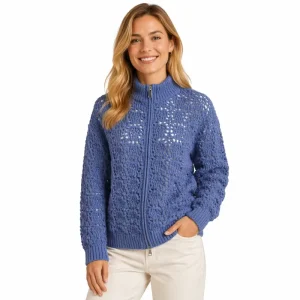 Women’s Casual Polyester Knitted Crochet Cardigan Sweater Cut-out Detail Spring Autumn OEM ODM Custom Design Knitwear