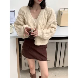Women’s Casual Regular V Neck Button Breathable Quick Dry Anti Pilling Full Sleeve Cardigan Autumn Winter Thick Knitting Wool