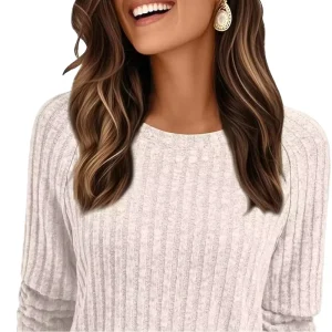 Women’s Casual Rib Knitted Pullovers Long Soft Sweater Coat with Slimming Fit New Style Front Design