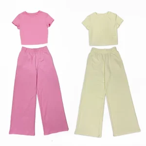 Women’s Casual Sexy Loungewear Set Two Piece Loose Fit Short Crop Top & Wide Leg Pants Eco Friendly Breathable