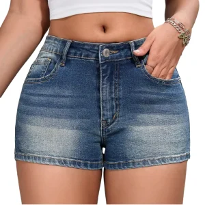 Women’s Casual Sexy Low Waist Denim Shorts Breathable Hot Pants with Skinny Straight Style for Summer