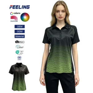Women’s Casual Short Sleeve T Shirt for Polo Collar Gradient Sublimation Dip Dye Technique Printed Logo for OEM ODM
