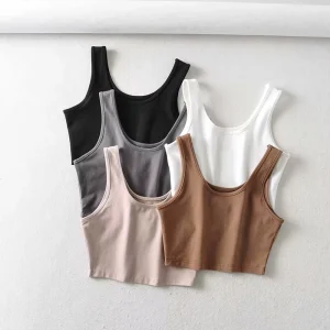 Women’s Casual Sleeveless Tank Top Cotton Short Logo Breathable Plain Dyed Knitted Slim Fit 180gsm