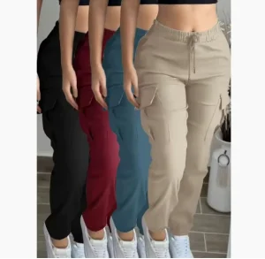 Women’s Casual Slim Fit Pants with Adjustable Waist Trousers with Bottom Pockets Breathable