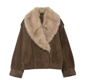 Women’s Casual Soft Thick Polyester Woven Button Closure Solid Color Turn-down Collar Jacket