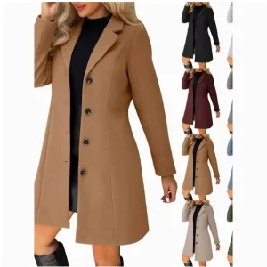 Women’s Casual Solid Color Woolen Autumn Winter Long Coat