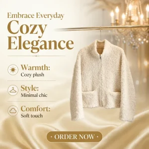 Women’s Casual Stand Collar 100% Polyester Curly Teddy Coat Full Zip up Large Patch Pockets Cropped Cozy Winter Warm Outerwear