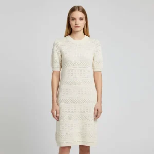 Women’s Casual Straight Beach Dress Set Summer Solid Color Anti-Wrinkle Cotton Sheer Knitted Fabric Midi with Hole