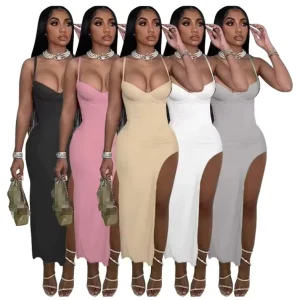 Women’s Casual Street Wear Summer Dresses Solid Color Chiffon Skinny Fitted & Sexy Plus Size Clothing