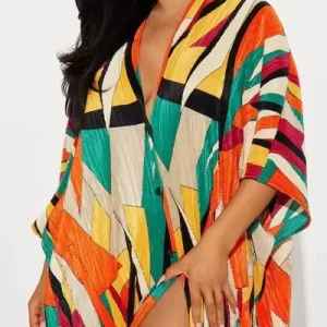 Women’s Casual Style V-Neck Kaftan Maxi Beach Dress Breathable Eco-Friendly Short Sleeve Plus Size Digital Printing Loose Fit