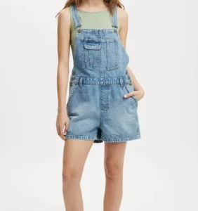 Women’s Casual Summer Denim Overall Shorts High Waisted for Wash 100% Cotton Vintage Solid Style