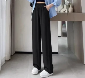 Women’s Casual Summer High Waist Loose Pants Breathable Wide Leg Elastic Waist Closure Comfortable Anti Wrinkle Autumn