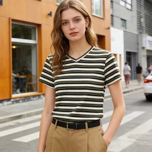 Women’s Casual Summer Knitted Short Sleeve 100% Cotton Garment Dyed T-Shirt