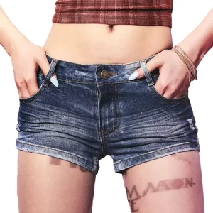 Women’s Casual Summer Straight Style Breathable Button Jeans Shorts Low Waist Skinny Fit Denim Fabric