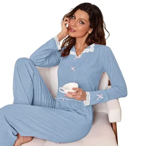 Women’s Casual Summer Streetwear Embroidered Long Sleeve Flare Pants Loungewear Sets Sexy Two Piece Clothing Solid Pattern