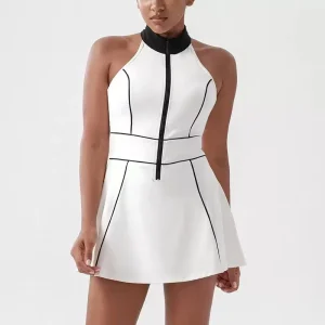 Women’s Casual Summer Tennis Dress Collared Neck Zip Front Athletic Dress Built in Shorts 180gsm Nylon Spandex Quick Dry Golf