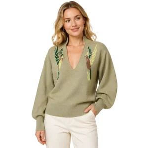 Women’s Casual V Neck Long Animal Print Breathable Cotton Wool Computer Knitted Puff Sleeve Sweater Spring Autumn Custom OEM ODM