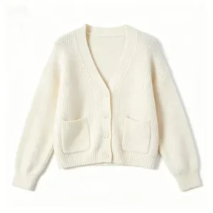 Women’s Casual V Neck Single Breasted Sweater with Front Logo for Spring Formal Style