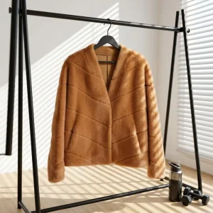 Women’s Casual V neck Diagonal Striped Faux Fur Coat Cropped Oversized Open Front Cozy Winter Warm Outerwear